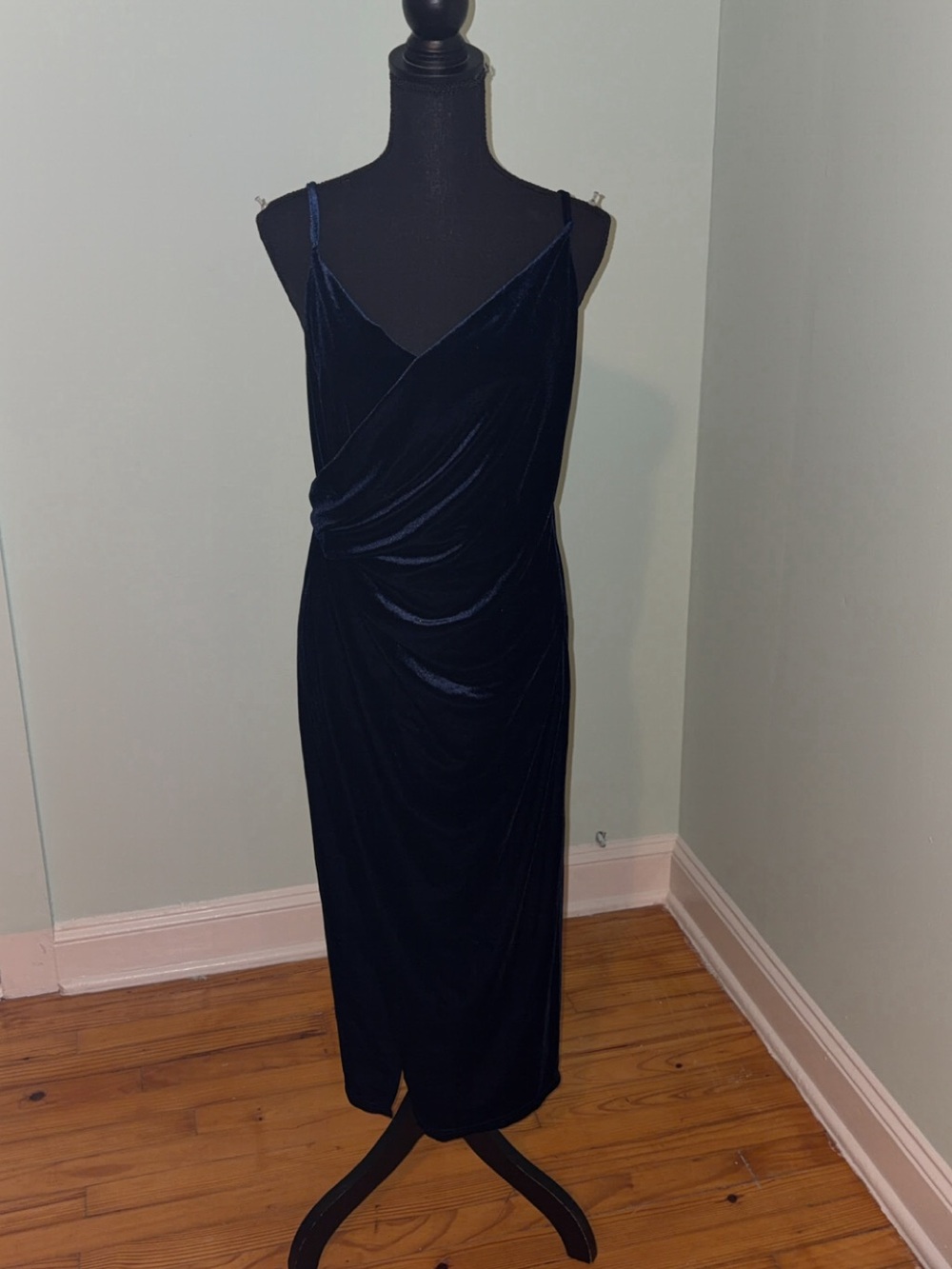 Navy Velvet Draped Maxi Slip Dress